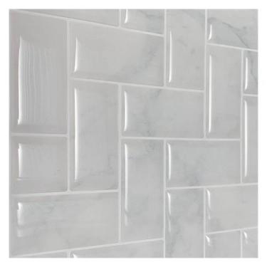 Imagem de Pastilha Adesiva Chevron Mármore Branco - Kit com 4 Placas Adesivas 3M