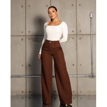 Imagem de Calça pantalona social alfaiataria premium cintura alta casual moda el