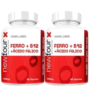 Imagem de 2x Ferro + Vitamina B12 + Ácido Folico 120 Cápsulas 500mg - New Four-Unissex