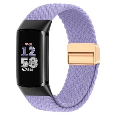 Imagem de Yeahxing Pulseira de nylon trançado magnética compatível com Fitbit Charge 6/Charge 5, fecho ajustável, pulseira esportiva macia e respirável para mulheres e homens, pulseira de substituição para