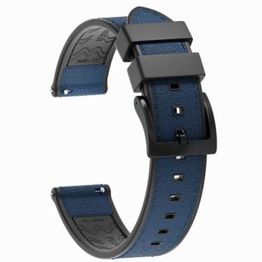 Imagem de JWNSPA FKM/FPM Pulseira de relógio híbrida de borracha e nylon impermeável -20 mm 22 mm de substituição de liberação rápida - pulseira de fivela prata/preto/ouro rosa/ouro para homens e mulheres (22