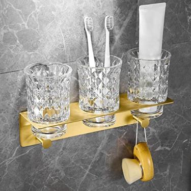 Imagem de Kit de acessórios de banho suporte de toalha de ouro escovado de luxo leve, barra de toalheiro de banheiro dourada, conjunto de acessórios de banheiro de aço inoxidável sem perfuração, montado na