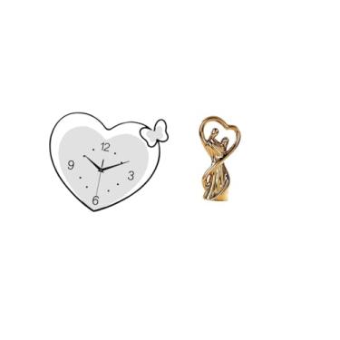 Imagem de Fenteer Relógio de Parede em Formato de Coração, Decoração em Acrílico, Design Criativo, Movimento Silencioso, Arte de Parede, Estatueta de Casal, Estátua, Le