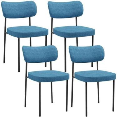 Imagem de Kit 04 Cadeiras Estofadas Para Sala De Jantar Melina L02 Linho Azul - 