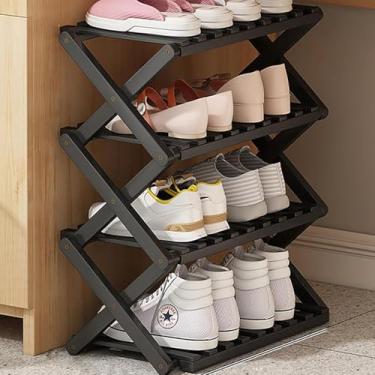 Imagem de Sapateira, Rack De Armazenamento De Sapatos Dobrável Portátil De 3/4/5 Andares, Sem Instalação Organizador De Sapateira Pequena, Torre De Sapateira Vertical De Bambu P, Black, 4 Layers