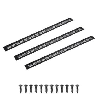 Imagem de PATIKIL Grade de ventilação retangular de 71 x 5 cm, 3 peças de cobertura de ventilação de alumínio com parafusos de montagem para guarda-roupa de porta de armário de armário, preto