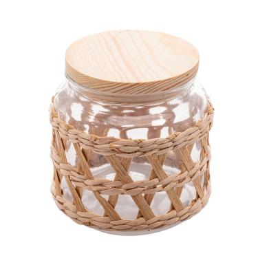 Imagem de Pote Porta Mantimentos de Vidro Decorado C/Sisal e Tampa Hermética de Madeira 520ml Wolff