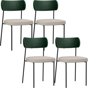 Imagem de Kit 04 Cadeiras Para Sala De Jantar Melina L02 Facto Verde Musgo Linho Cru - Lyam Decor