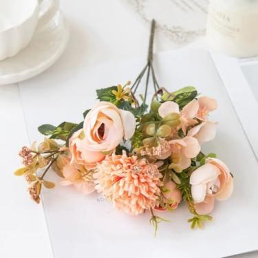 Imagem de Buquê de flores artificiais, botões de rosas, chá, faça você mesmo, caixa de doces, vaso, decoração de sala, guirlanda de festival, casamento, seda, hortênsia, flores falsas (1 unidade/champanhe)