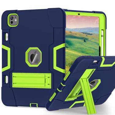 Imagem de TSQQST Capa para iPad 11 polegadas M4 5ª geração 2024, iPad Pro 11 com suporte para lápis, capa resistente resistente com suporte, azul marinho