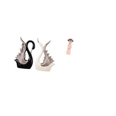Imagem de Fenteer Estatuetas de Cerâmica de Cisne E Escultura de Estátua de Resina de, Coleção de Mesa, Ornamento em Miniatura Chinês Antigo Tradicional para Pra