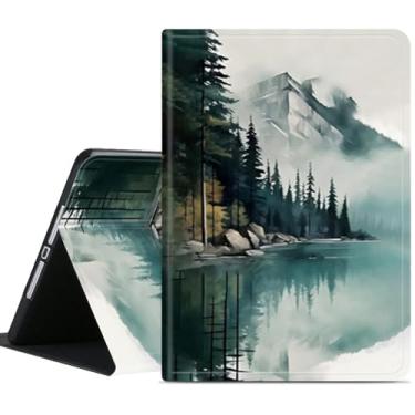 Imagem de Capa compatível com Apple iPad Air de 13 polegadas (M3 2025/M2 2024)/12,9 polegadas (6ª/5ª/4ª/3ª/3ª 2022/2021/2020/2018) com suporte de lápis, aquarela Forest Mountain Lake