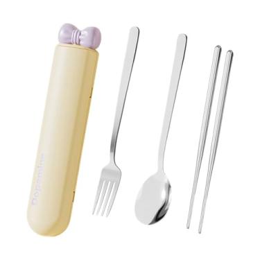 Imagem de FytStycale Conjunto de talheres e colheres, utensílios de viagem para, acampamento e escritório, Amarelo 4 Peças