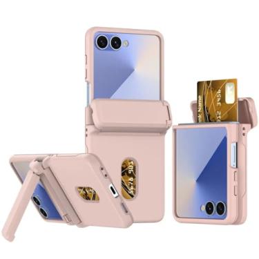 Imagem de Capa para Galaxy Z Flip5 com suporte para cartão e proteção com dobradiça multifuncional (para Galaxy Z Flip5/rosa)