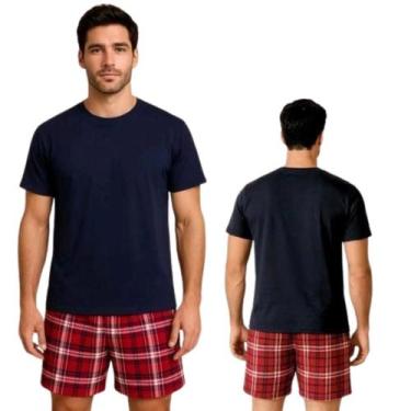 Imagem de Kit 2 Pijama Masculino Xadrez Adulto Manga Curta Roupa de Dormir Mascu