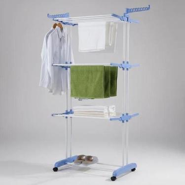 Imagem de Varal De Chão 4 Andares Dobrável Com Rodinhas Cabideiro Luxo - Genéric