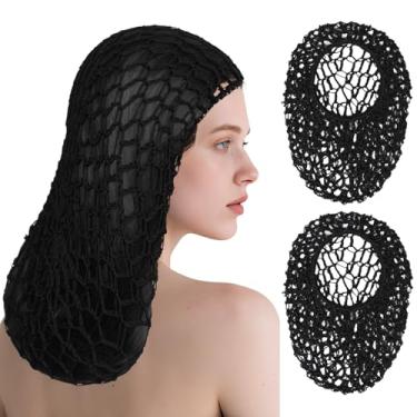 Imagem de XRACEPHOL 2 peças de rede de cabelo longo para dormir malha de crochê touca de dormir respirável para mulheres rede elástica reutilizável (preto, preto)