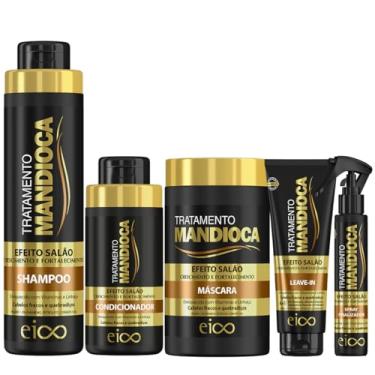 Imagem de Kit Eico-Cosméticos Mandioca Shampoo 800ml Condicionador 450ml Máscara 1Kg Leave-In 200ml Spray 120ml