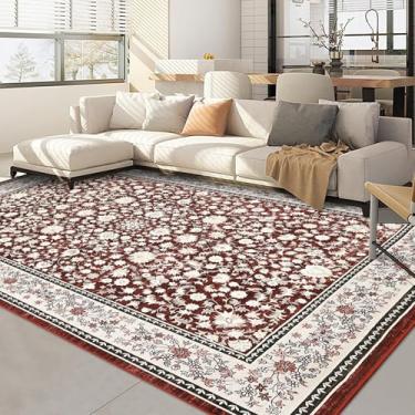 Imagem de GarveeHome Tapetes laváveis de 20 x 25 cm para sala de estar, tapetes vintage para quarto, tapetes grandes, tapete macio com forro de borracha lavável para decoração de escritório em casa, vermelho