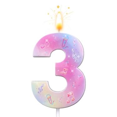 Imagem de SAVITA Vela de Aniversário com Número Rosa, Parafina Cera Tema de Anime Brilho Vela Suprimentos para Aniversário Bolo Topo para Festa Bolo Decoração e Comemoração Infantil (Número 3)