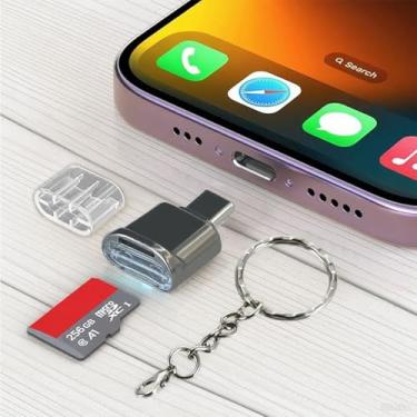 Imagem de Leitor de cartão micro SD/TF tipo C com chaveiro, leitor de memória, adaptador de leitor de cartão tipo C (preto)
