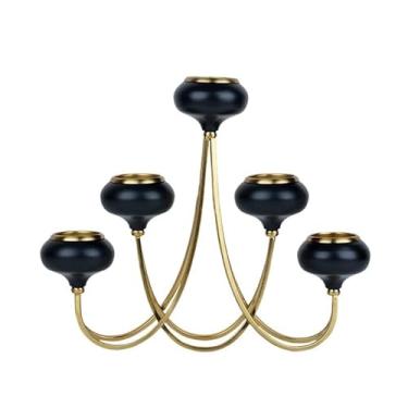 Imagem de Decoração de mesa 5 cabeças castiçais copos de vela preta candelabro peças centrais casamento decoração casa jantar à luz velas castiçal Centro de mesa decorativo