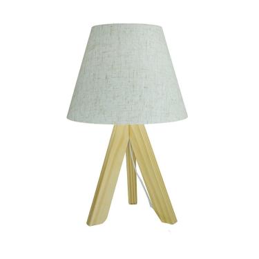 Imagem de Abajur Madeira Pinus Tripé Com Cúpula Tecido Linho Bege