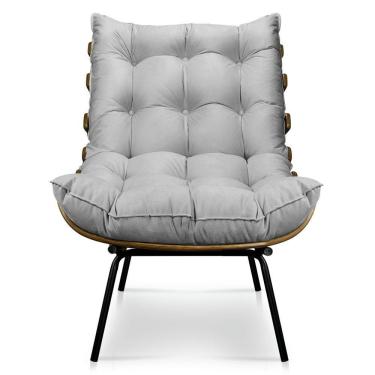 Imagem de Poltrona Decorativa Costela Sala E Escritório Suede Cinza