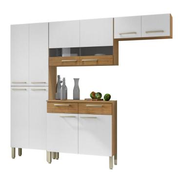 Imagem de Cozinha Completa Compacta 10 Portas Nala Kits Paraná Freijó Supremo Ripado