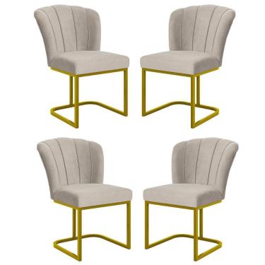 Imagem de Kit 4 Cadeiras Jantar Flor Mesa Cozinha Reforçada Base Metal Dourada Bege