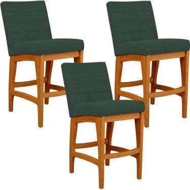 Imagem de Kit 03 Banquetas Baixa Cozinha Bancada L02 Verde Musgo