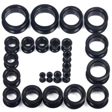 Imagem de Kridzisw 10G - 25 mm alargadores de orelha de silicone de alta elasticidade alargadores de alargamento duplo flexível alargador kit de alongamento alargador para mulheres homens preto transparente