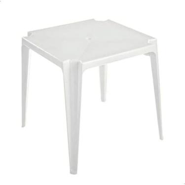 Imagem de Mesa Plástica Branca Monobloco com Furo Central para Guarda-Sol – 70x70cm – Perfeita para Piscina, Jardim e Área de Lazer