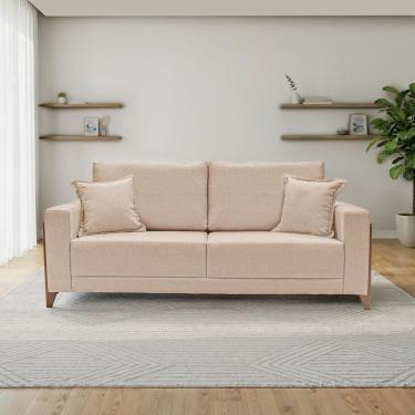 Imagem de Sofá Fixo 3 Lugares 2,00 Metros em Linho Tauros Bege Claro