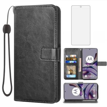 Imagem de Compatível com Motorola Moto G53 5G/G13/G23 capa carteira protetora de tela de vidro temperado e capa flip de couro, suporte de cartão, acessórios de celular, capas de telefone para G 13 23 4G 53G 53
