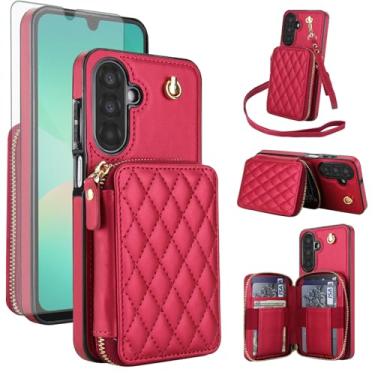 Imagem de Asuwish Capa de celular para Samsung Galaxy A17/A26 5G carteira celular com protetor de tela de vidro temperado alça transversal de pulso bloqueio RFID compartimento para cartão de crédito A 17 26 17A