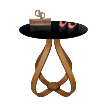 Imagem de Mesa Lateral Cebola Com Vidro 70cm Preto 70cm