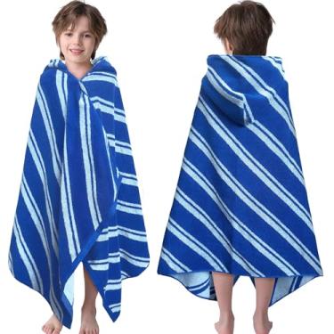 Imagem de VOOVA & MOVAS Toalha com capuz infantil (3-8 anos, 69,8 cm x 139,7 cm), 100% algodão absorvente toalha macia para meninos pequenos, perfeita para banheiro | piscina | praia | natação, jacquard listra