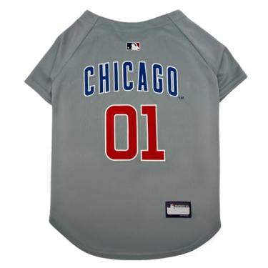 Imagem de Pets First Camiseta oficial MLB Chicago Cubs Road para cães e gatos na cor do time. Material elástico confortável, tamanho grande - Camisa de beisebol para cães elegante para seu fã peludo