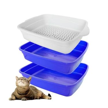 Imagem de Caixa de Areia Para Gatos Banheira Higiênica 3 Peças Com Bandeja Sanitária e Peneira(Azul)