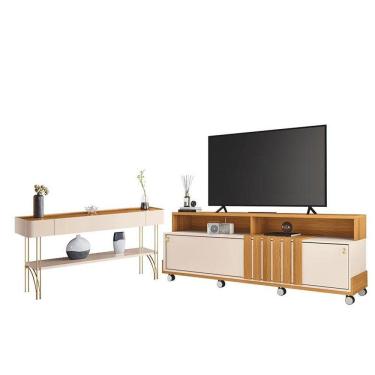 Imagem de Rack Bancada Graci 1.8 Com Aparador Vivant Off White Cinamomo - Hb Móveis