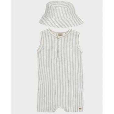 Imagem de Macacão com chapéu verão bebê lfresquinho estiloso r fresquinho- Branco - Bebê 3 a 18 meses-Masculino