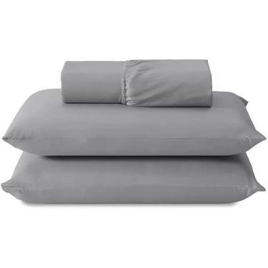 Imagem de Jogo de Lençol Queen Premium, 100% Algodão, 400 Fios, 3 Peças com Elástico, Cinza (CINZA)