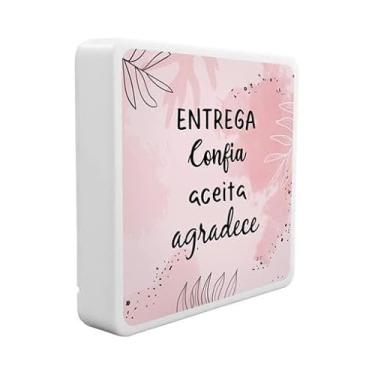 Imagem de Luminária Box Slim LED USB, Decorativa com Mensagem Entrega Confia Aceita e Agradece, Rosa e Branco