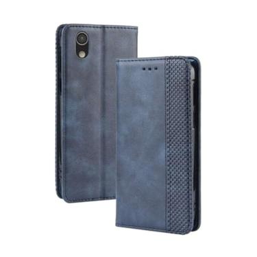 Imagem de Capa para SHARP Aquos Sense,Retro Flip magnético,Caso de telefone de couro PU,Design de carteira com 3 slots de cartão e 1 clipe de dinheiro -Blue