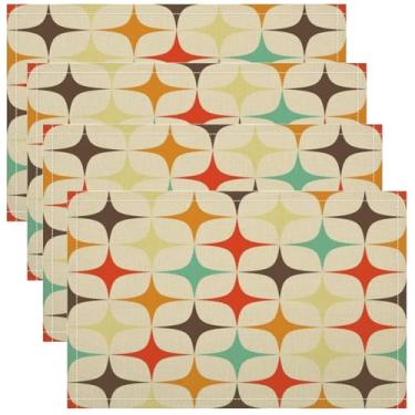 Imagem de Conjunto de 4 jogos americanos de meados do século, 43 x 30 cm, colorido, retrô, geométrico, estrelas, estampas, tapetes de mesa para casa, festa, cozinha, decoração de jantar