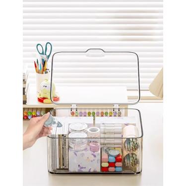 Imagem de Gaveta de armazenamento transparente com divisórias organizadoras, caixa de armazenamento de plástico removível dividida com tampa, organizador de armazenamento para cachecóis gravatas, sutiã