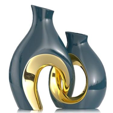 Imagem de Conjunto de 2 vasos de cerâmica vazados, nórdico, moderno, boêmio, decorativo, estético, para decoração de casa, decoração de mesa de centro minimalista, casamento, sala de estar, estante de livros