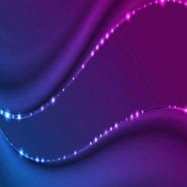 Imagem de Quadro Decorativo Neon Lights Azul Violeta Estampa Ondas Abstratas Iluminação LED Moderno 30x30cm