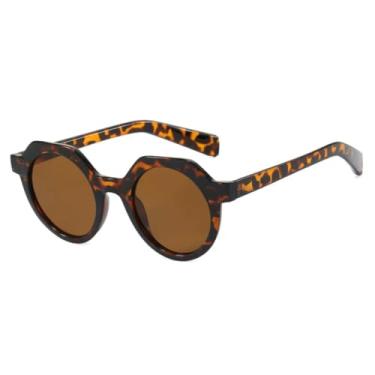 Imagem de Óculos de sol femininos de luxo, estilo polígono, retrô, redondo, masculino, para atividades ao ar livre, viagem, pesca, UV400 (marrom leopardo)